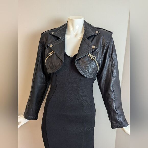 RARE Naked Angels Parasuco Black Bodycon Dress w/ Zip-Off Leather Moto Jacket S/ - Picture 6 of 15